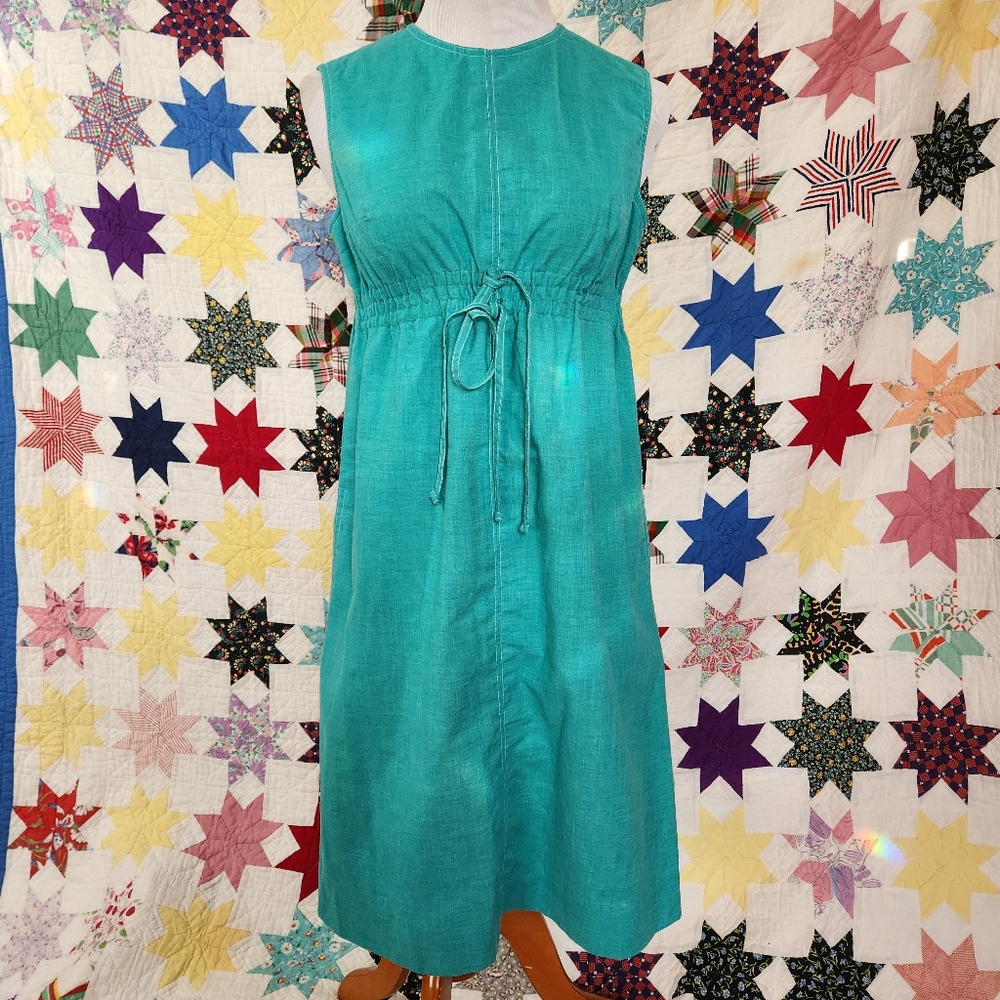 Vtg 1960's 1970's Teal Aline Dress